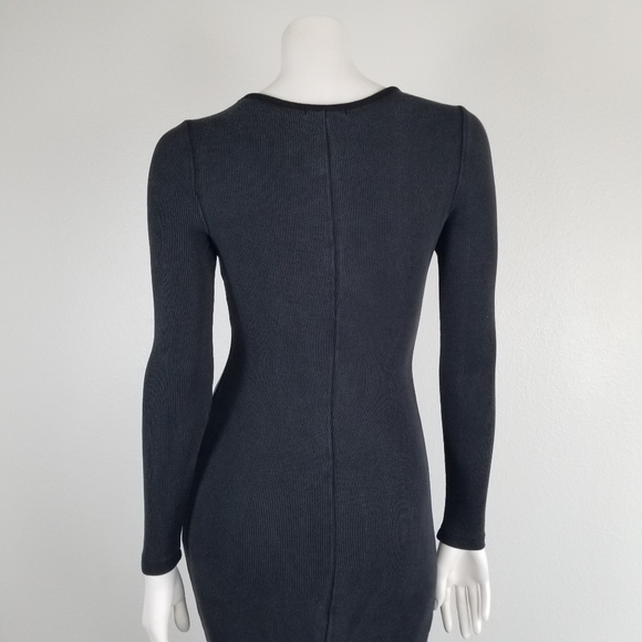 Marine Layer Lexi Black Rib Knit Bodycon Midi Minimalist Slimming Dress Size XS - Picture 8 of 12